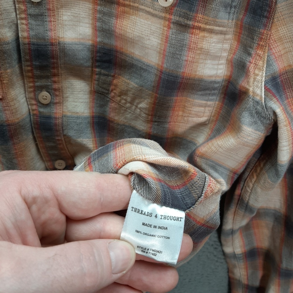 Threads 4 Thought Shirt Adult Medium Multicolor Plaid 100% Organic Cotton Preppy - Picture 6 of 8